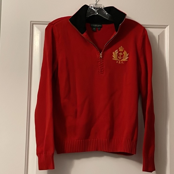 RALPH LAUREN JEANS COMPANY Red Half-Zip Sweater Sz M - Picture 3 of 6